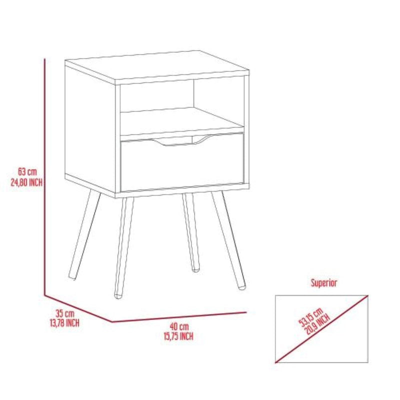 Nightstand  Fugaz, Open Shelf, Single Drawer, White / Light Oak Finish-7