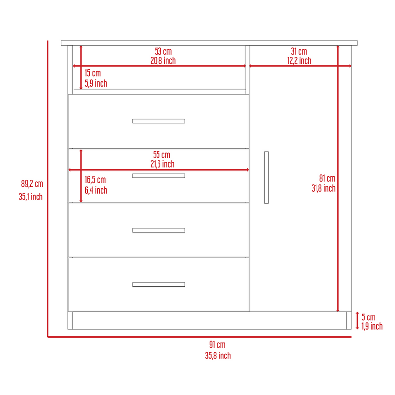 Dresser Beaufort, Four drawers, Light Gray Finish-7