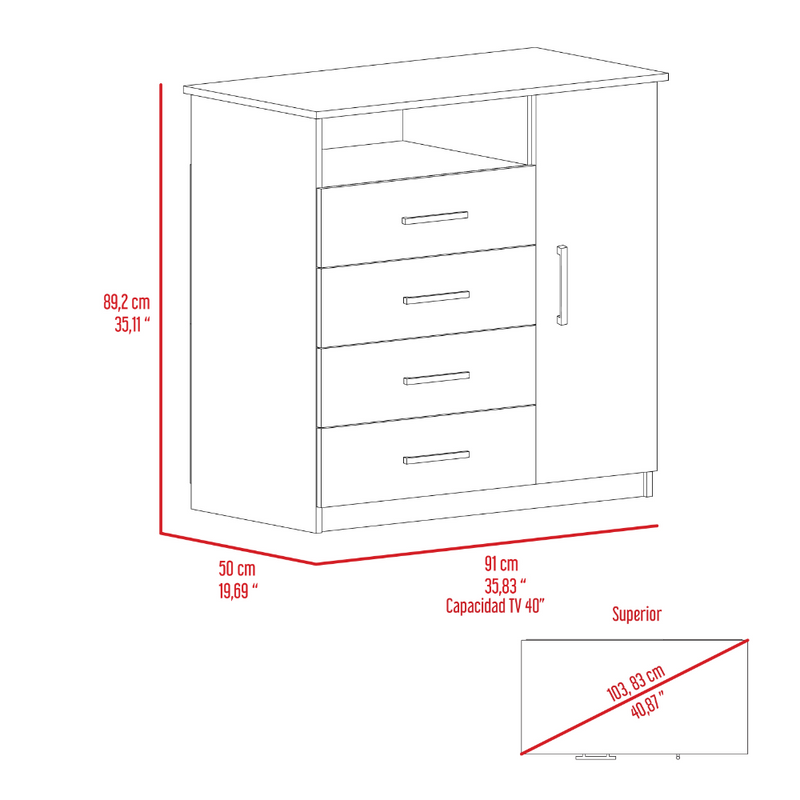 Dresser Beaufort, Four drawers, Light Gray Finish-8