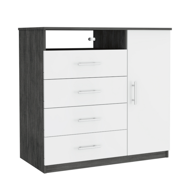 Dresser Beaufort, Four drawers, Smokey Oak / White Finish-2