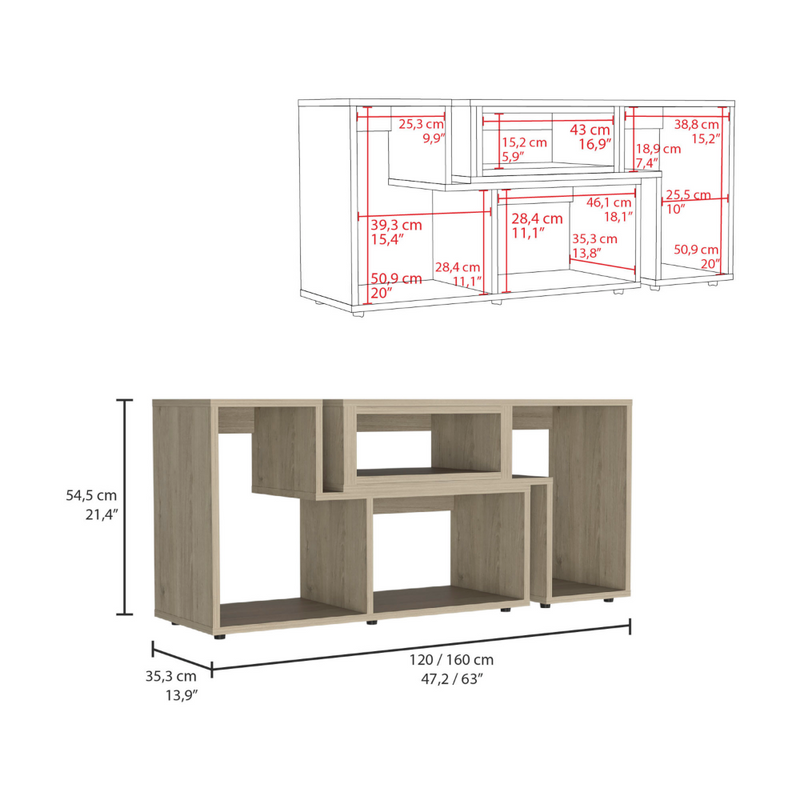 Extendable TV Stand Houston, Multiple Shelves, Light Pine Finish-6