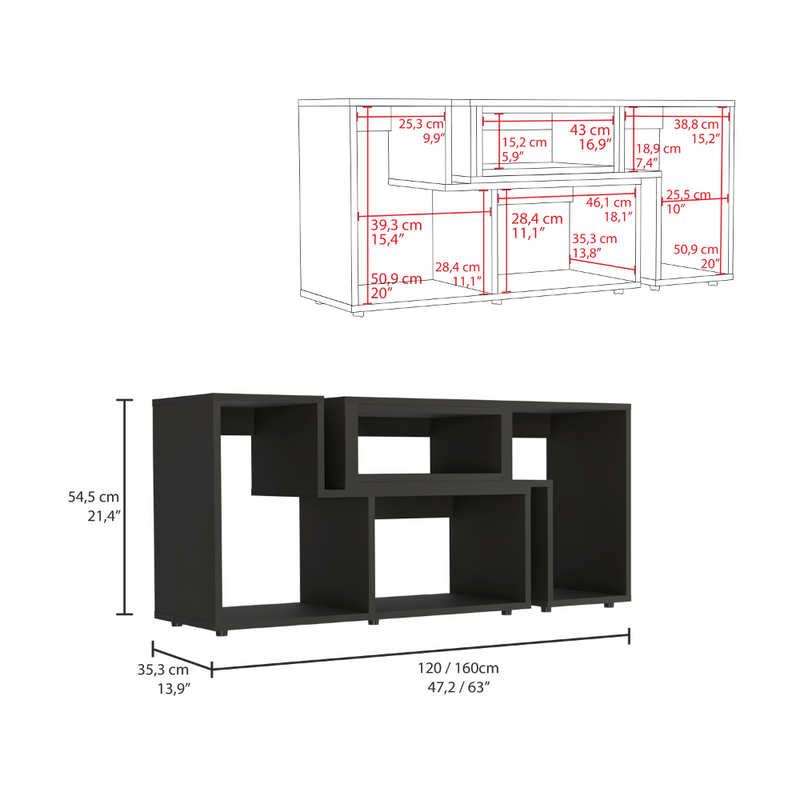 Extendable TV Stand Houston, Multiple Shelves, Black Wengue Finish-6