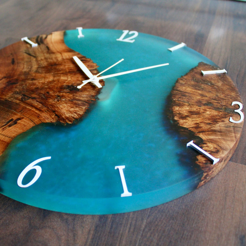 Blue and Wooden Abstract Epoxy Resin Wall Clock For Home Decor-1