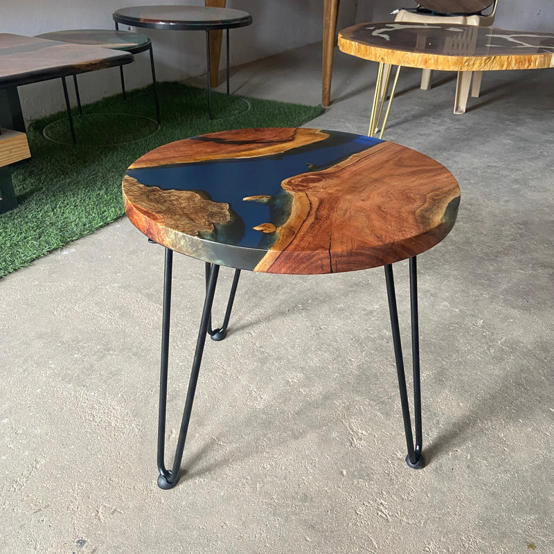 Blue and Wooden Epoxy Resin Coffee Table For Home Decor-3