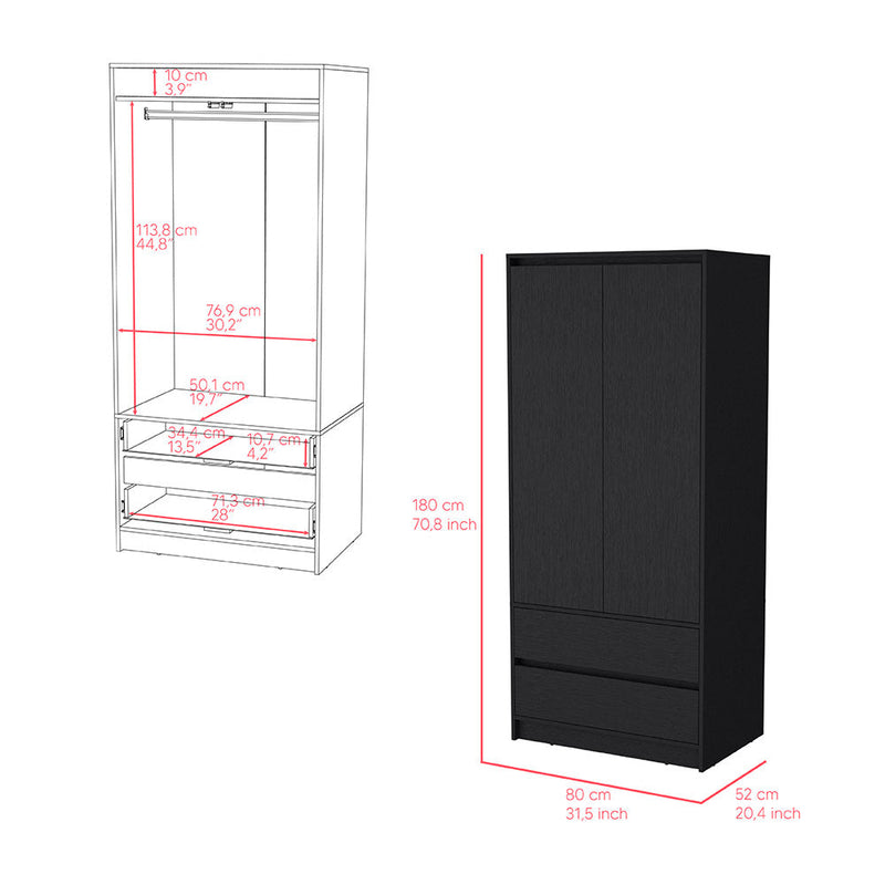 Armoire Closher, Two Drawres, Black Finish-6