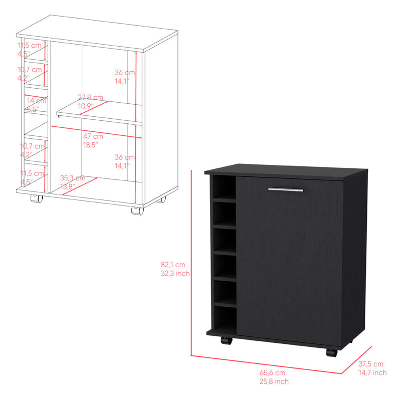 Bar Cart Cisco, Integrated Bottle Storage, Black Wengue Finish-5