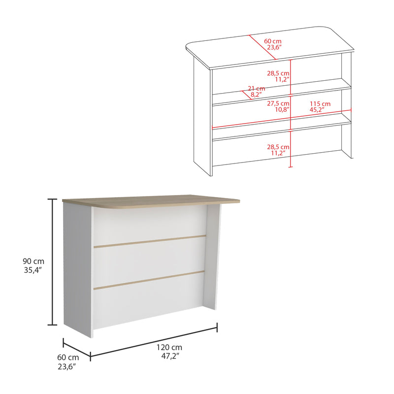 Kitchen Bar Dayton, Dual-Tier Storage, White / Light Pine Finish-3