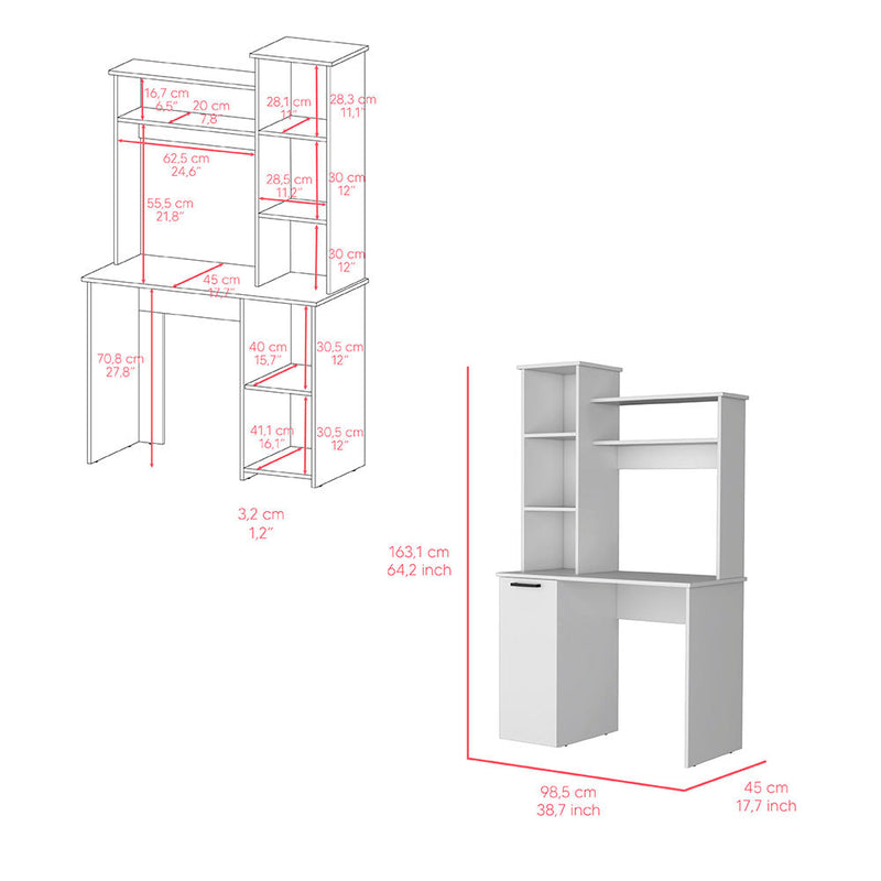 Computer Desk Dumas, Hutch, Multi Storage, White Finish-6