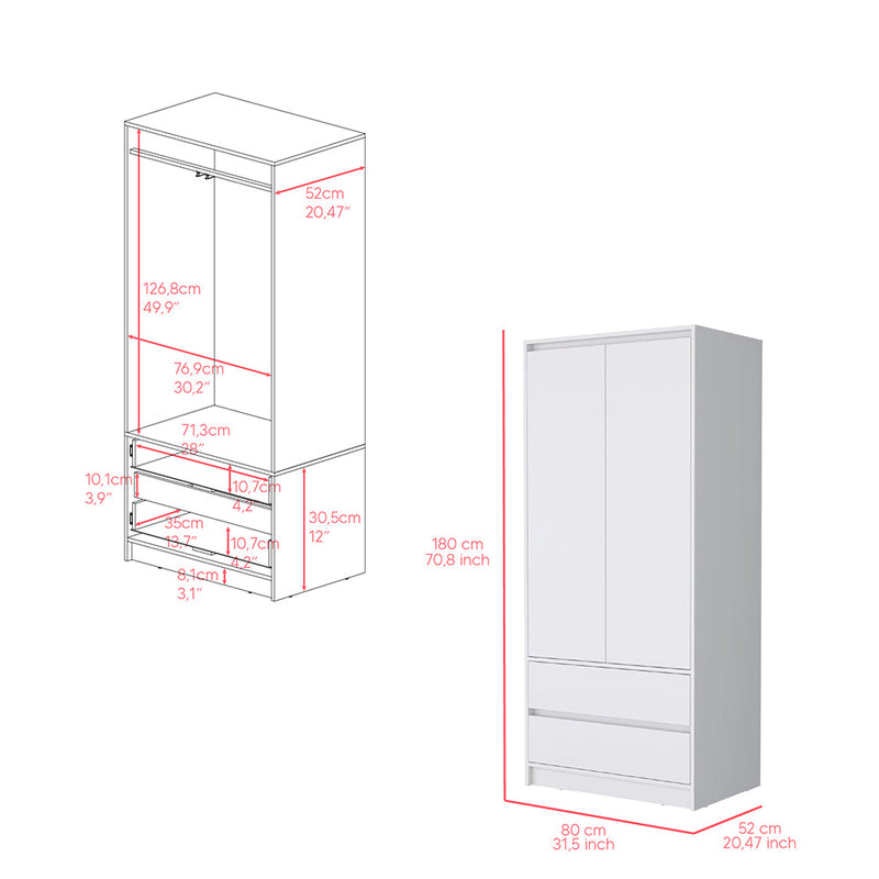 Beloit 3 Piece Bedroom Set, Nightstand + Dresser+ Armoire, White Finish-9