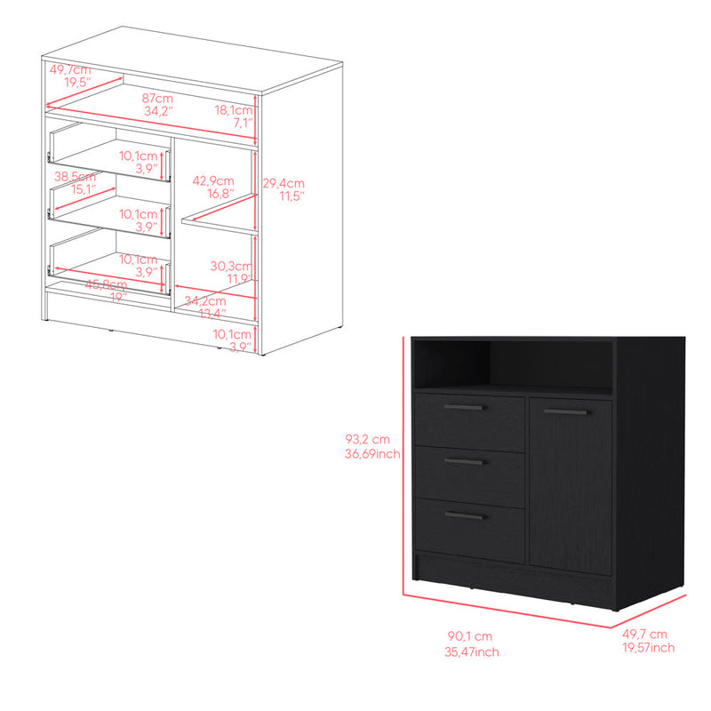 Drawer Dresser Torrey, Integrated Cabinet Storage and 3-Drawers, Black Wengue Finish-6