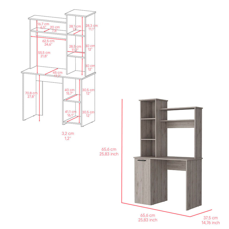 Computer Desk Dumas, Hutch, Multi Storage, Light Grey Finish-6