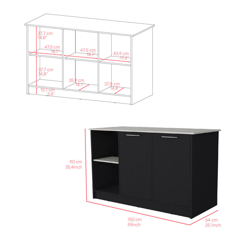 Kitchen Island Padua, Double Door Cabinets, Ample Countertop, Black Wengue / Onyx Finish-3