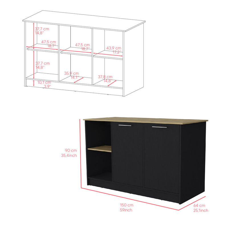 Kitchen Island Padua, Double Door Cabinets, Black Wengue / Macadamia Finish-2