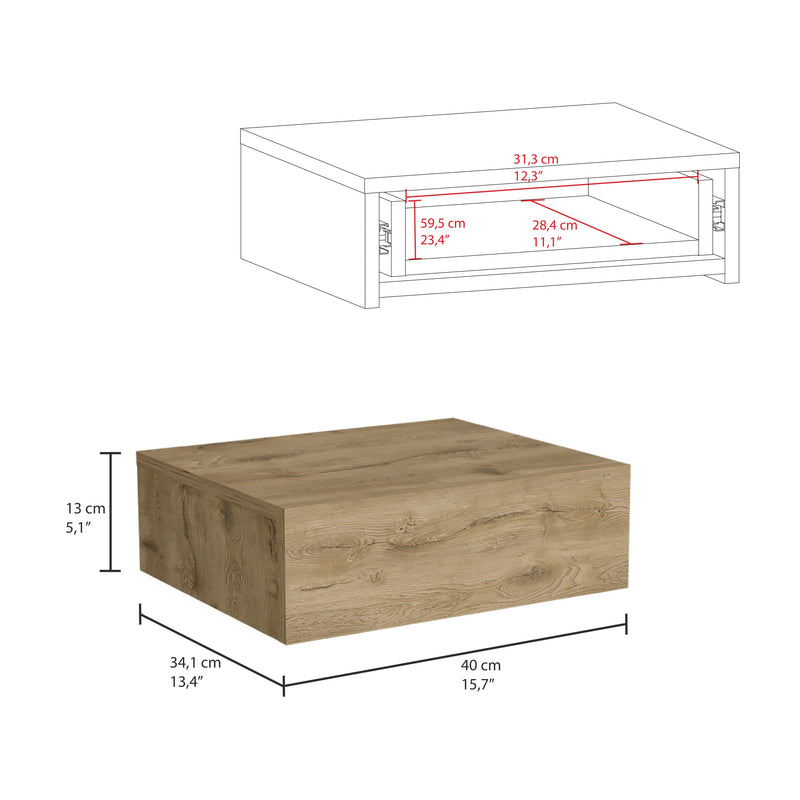 Floating Nightstand Isola, Sleek Wall-Mounted Design with 1-Drawer, Macadamia Finish-6