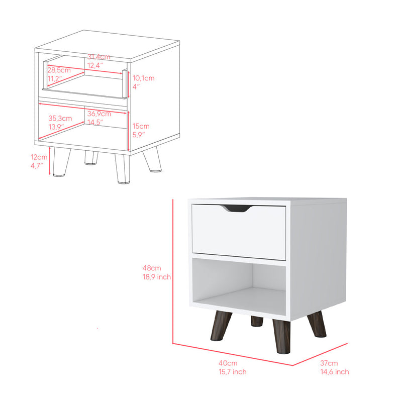 Nightstand Carleen, Roomy Drawer, Sturdy Wooden Legs, White Finish-2