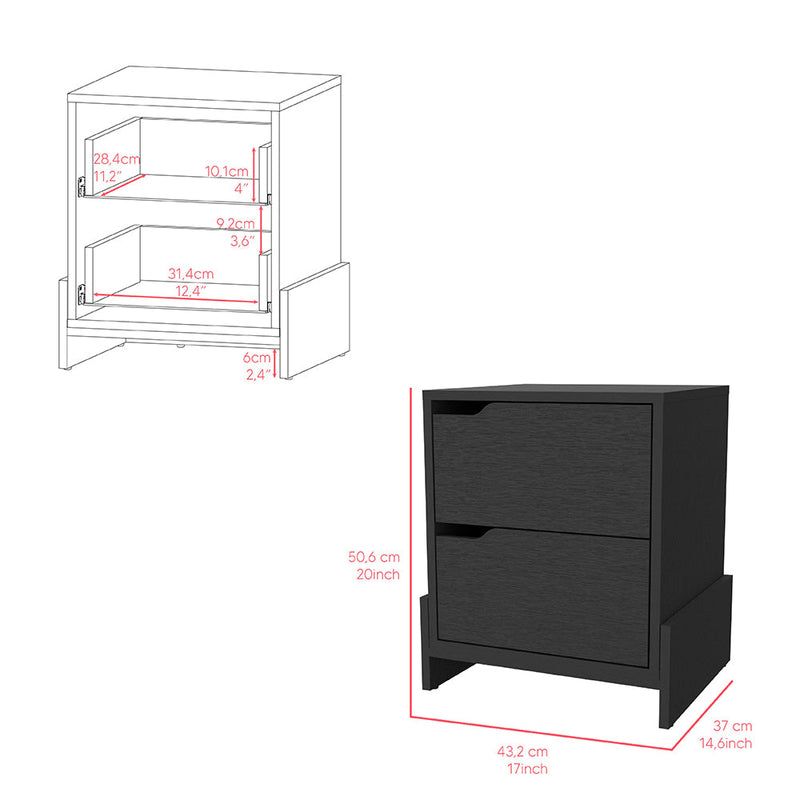 Nightstand Brookland, Bedside Table with Double Drawers and Sturdy Base, Black Wengue Finish-6