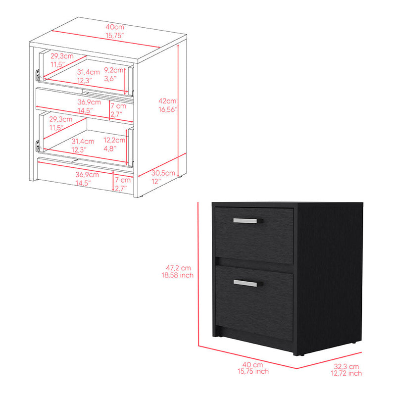 Nightstand Chequered, Two Drawers, Black Wengue Finish-6