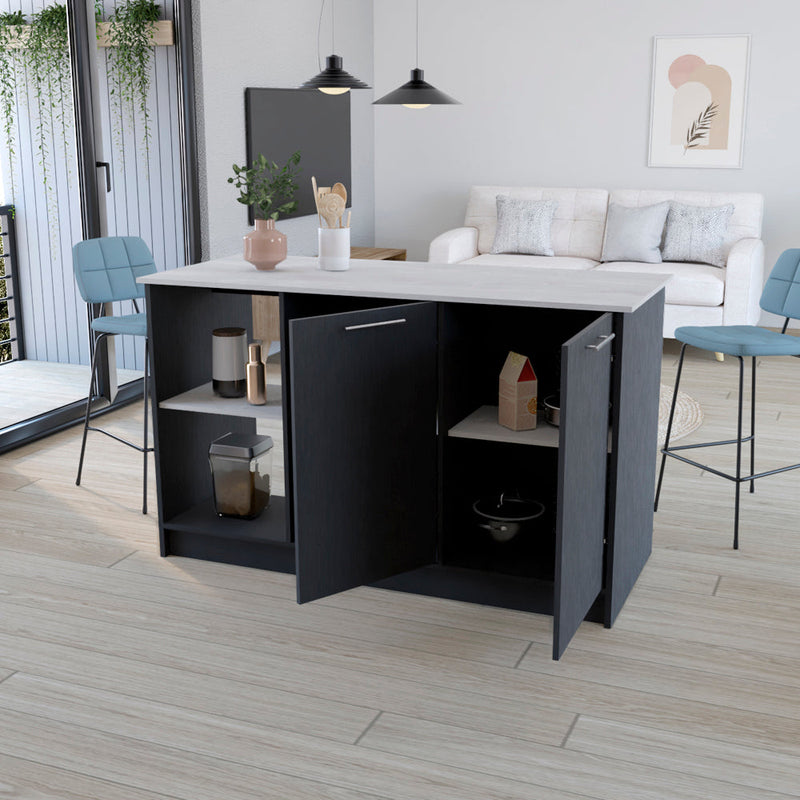 Kitchen Island Padua, Double Door Cabinets, Ample Countertop, Black Wengue / Onyx Finish-5