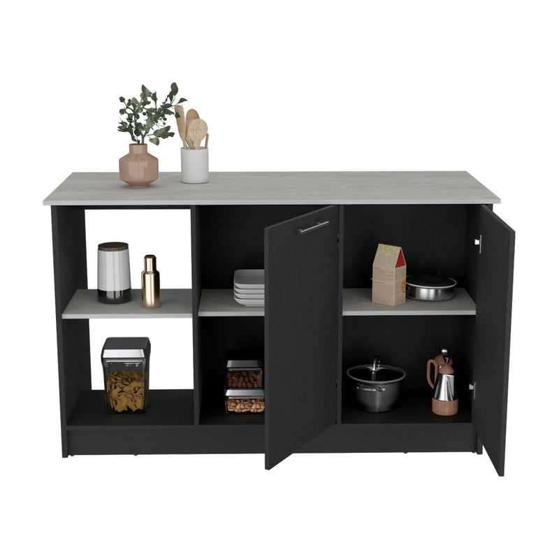 Kitchen Island Padua, Double Door Cabinets, Ample Countertop, Black Wengue / Onyx Finish-7