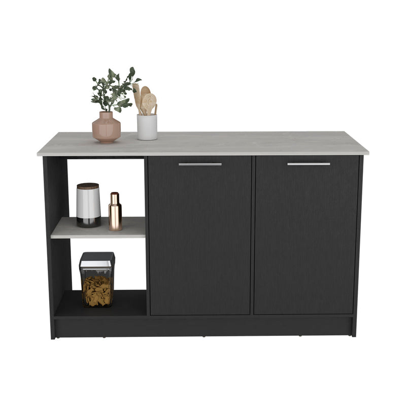 Kitchen Island Padua, Double Door Cabinets, Ample Countertop, Black Wengue / Onyx Finish-0