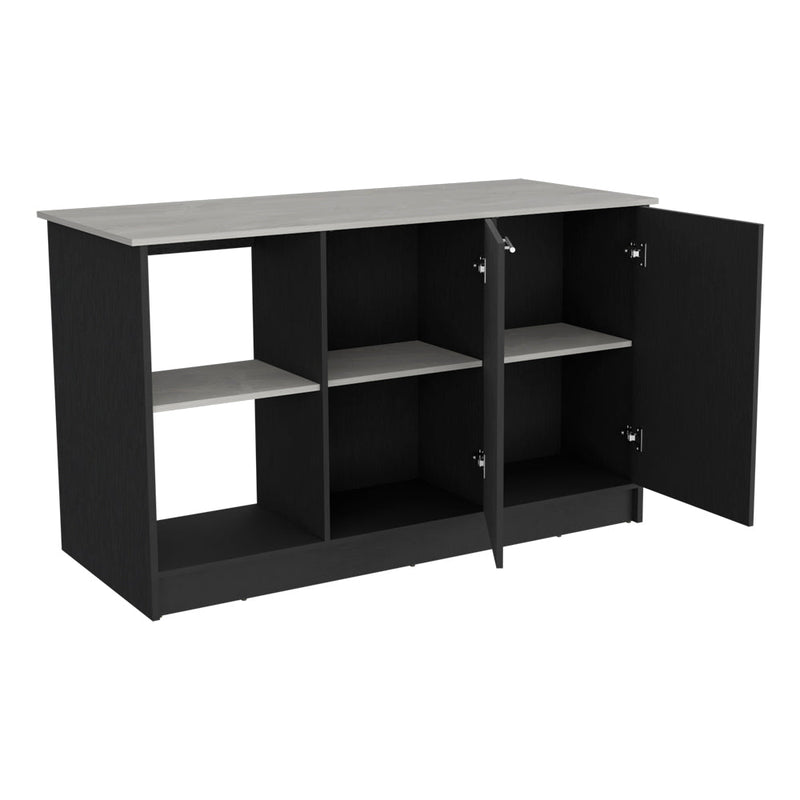 Kitchen Island Padua, Double Door Cabinets, Ample Countertop, Black Wengue / Onyx Finish-2