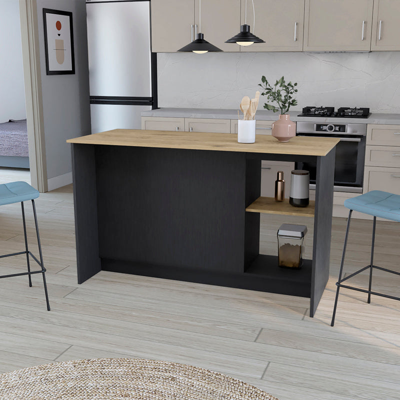 Kitchen Island Padua, Double Door Cabinets, Black Wengue / Macadamia Finish-3