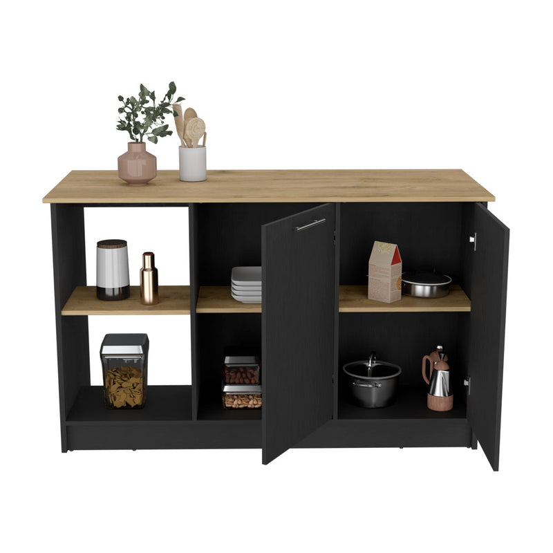 Kitchen Island Padua, Double Door Cabinets, Black Wengue / Macadamia Finish-6