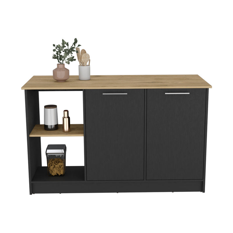 Kitchen Island Padua, Double Door Cabinets, Black Wengue / Macadamia Finish-7