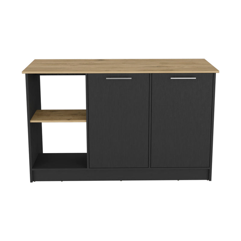 Kitchen Island Padua, Double Door Cabinets, Black Wengue / Macadamia Finish-0