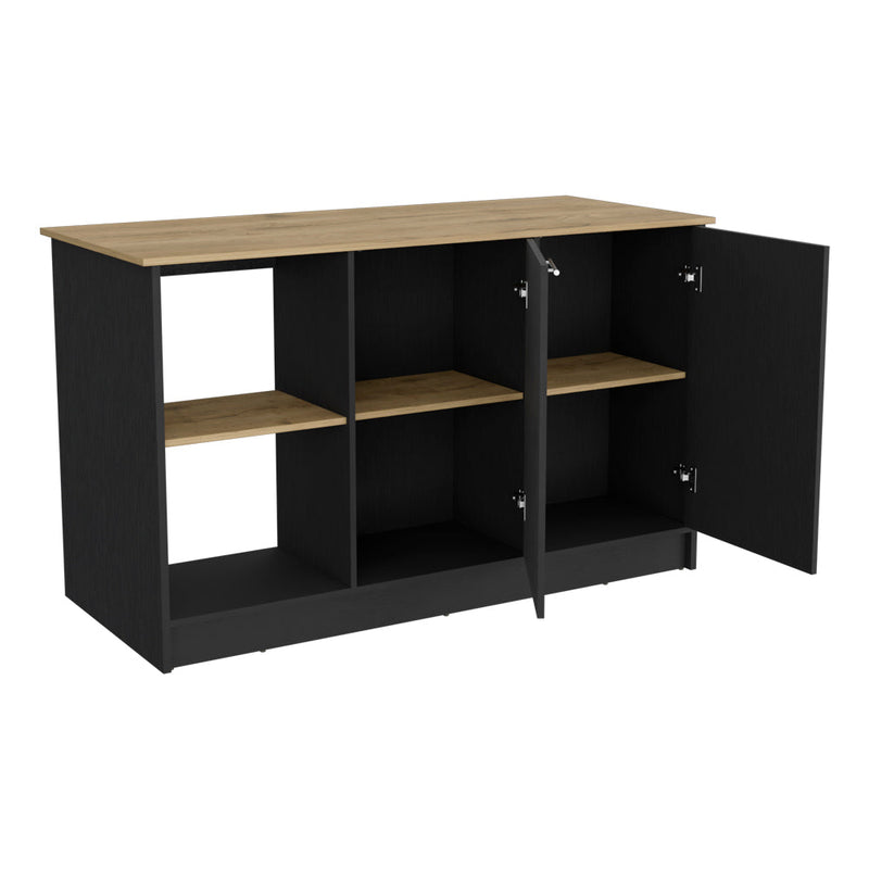 Kitchen Island Padua, Double Door Cabinets, Black Wengue / Macadamia Finish-1