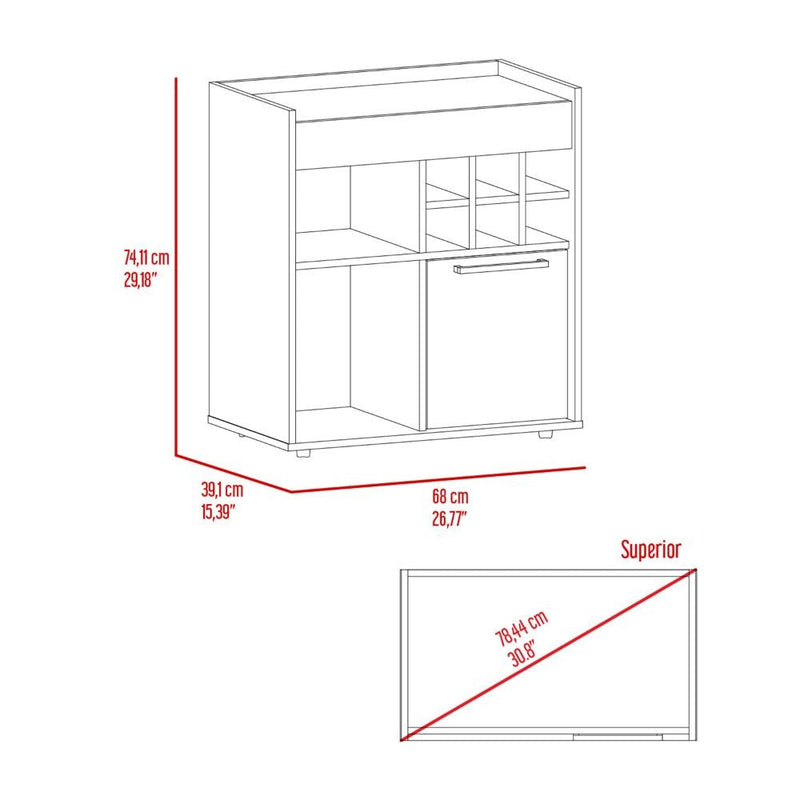 Bar Cabinet Dext, Two Concealed Shelves, Six Wine Cubbies, Dark Walnut Finish-8