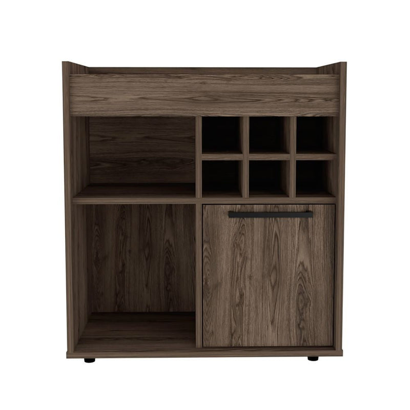 Bar Cabinet Dext, Two Concealed Shelves, Six Wine Cubbies, Dark Walnut Finish-6