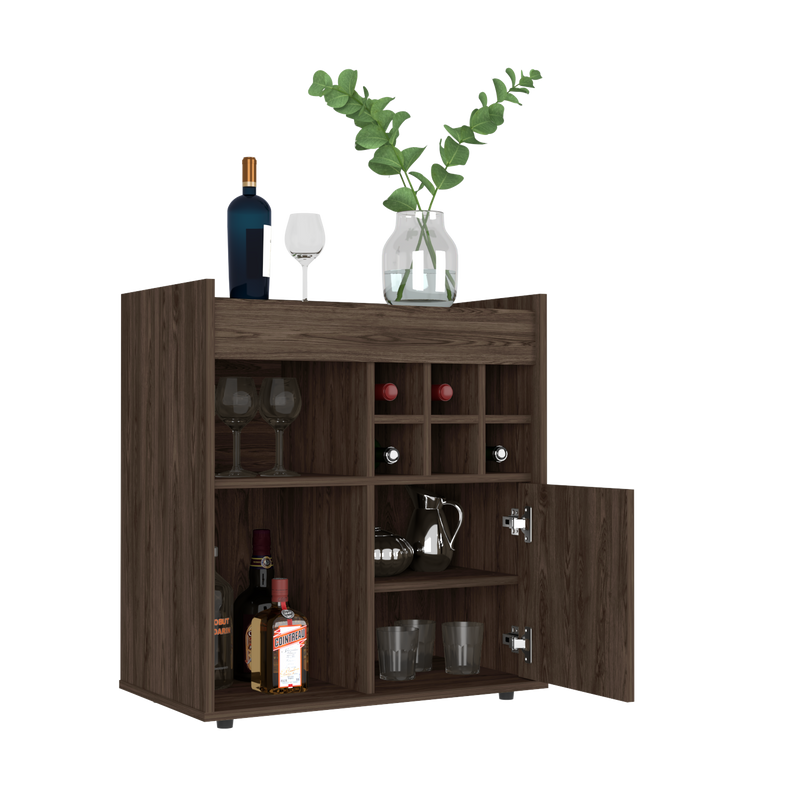 Bar Cabinet Dext, Two Concealed Shelves, Six Wine Cubbies, Dark Walnut Finish-4