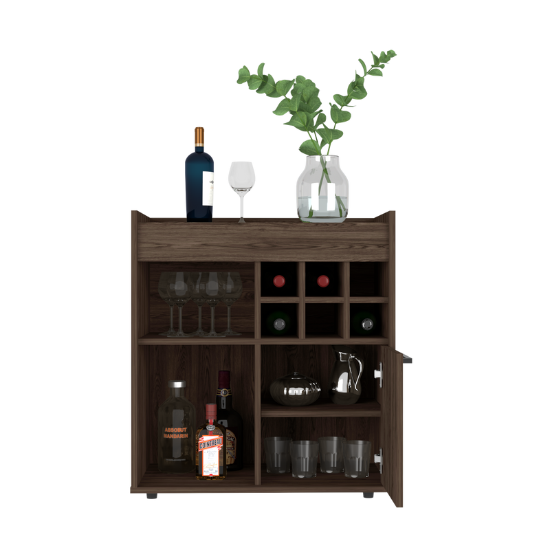 Bar Cabinet Dext, Two Concealed Shelves, Six Wine Cubbies, Dark Walnut Finish-5