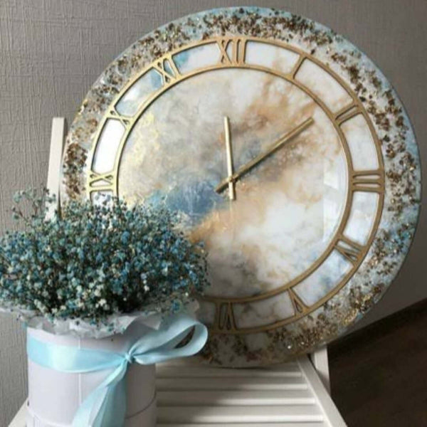 Blue and Golden Abstract Epoxy Resin Wall Clock For Home Decor-0