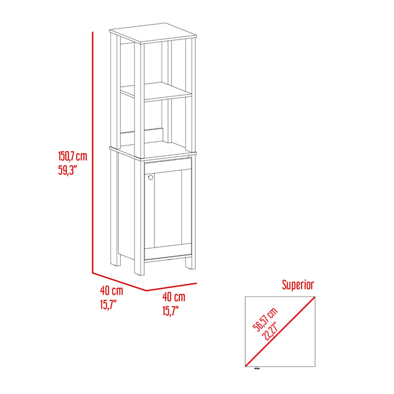 Linen Cabinet Jannes, Two Open Shelves, Single Door, Light Oak / White Finish-4