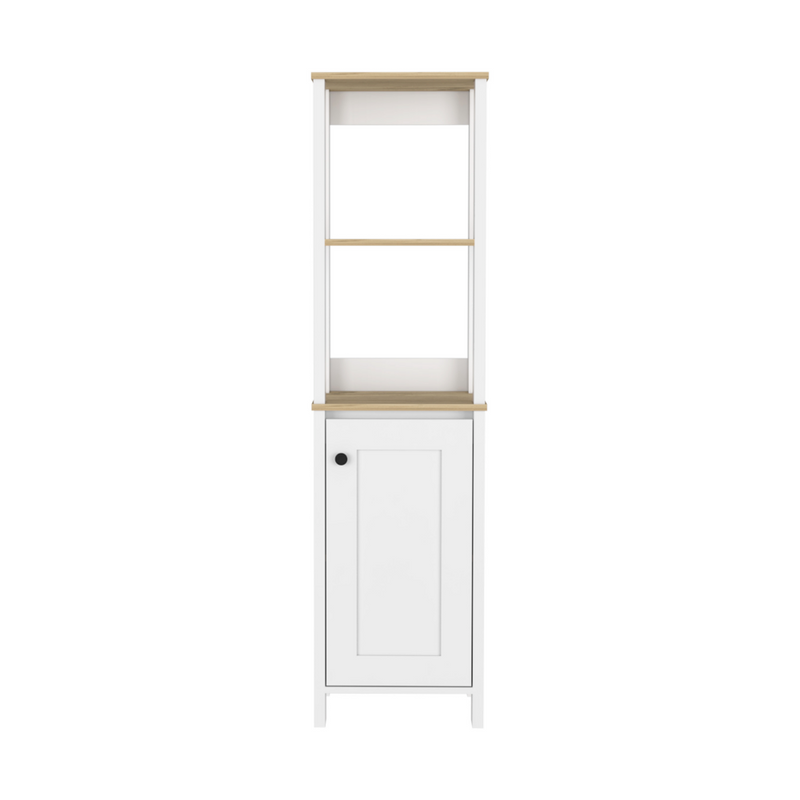 Linen Cabinet Jannes, Two Open Shelves, Single Door, Light Oak / White Finish-2