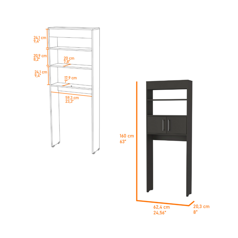 Over The Toilet Cabinet Jozz, Double Door, Two Shelves, Black Wengue Finish-4