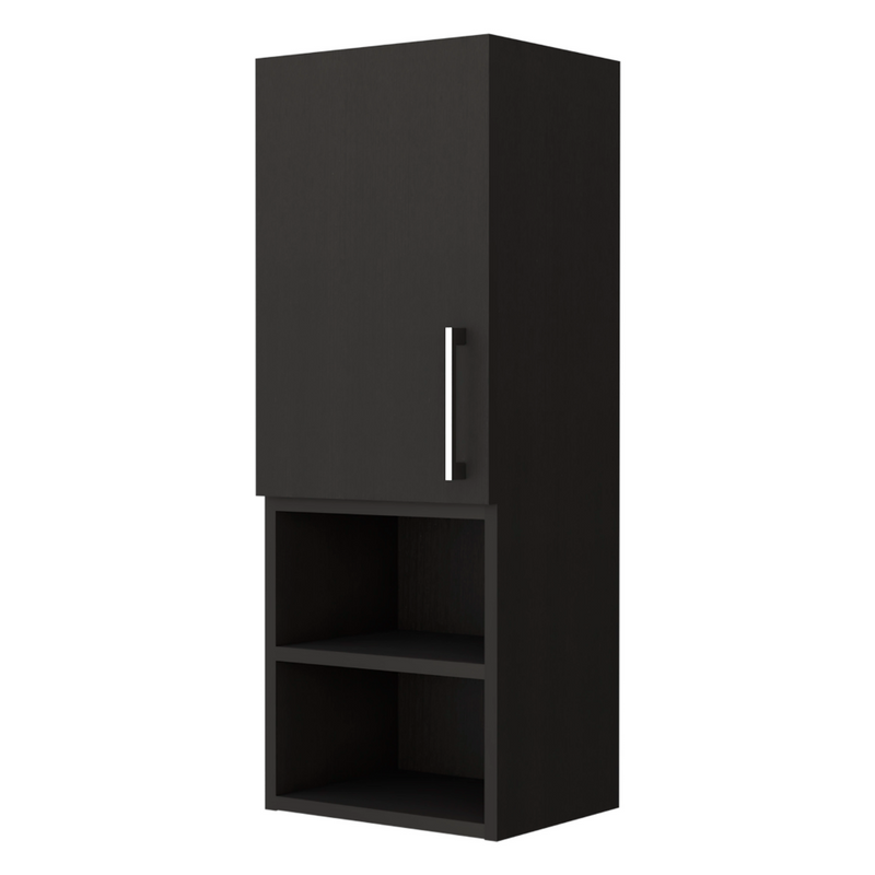 Medicine Cabinet Jozz, Two External Shelves, Metal Handle, Single Door, Black Wengue Finish-2