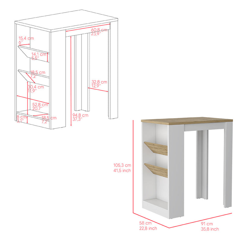 Reston 2 Piece Kitchen Set, Kitchen Island + Pantry Cabinet, White / Light Oak Finish-4