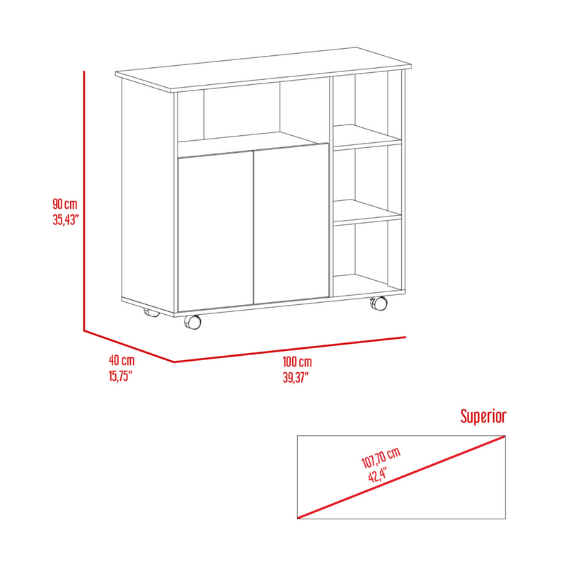 Kitchen Island Kamkacht, One Cabinet, Four Open Shelves, Light Oak / White Finish-7