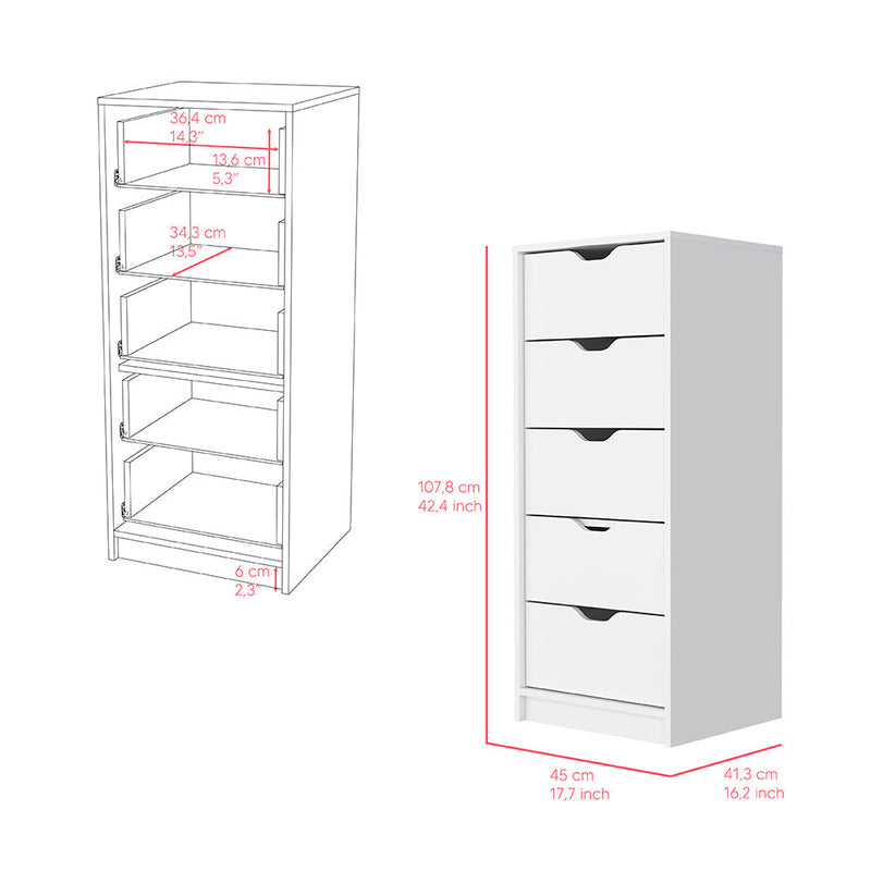 Dresser Kamran, Five Drawer Narrows, White Finish-6