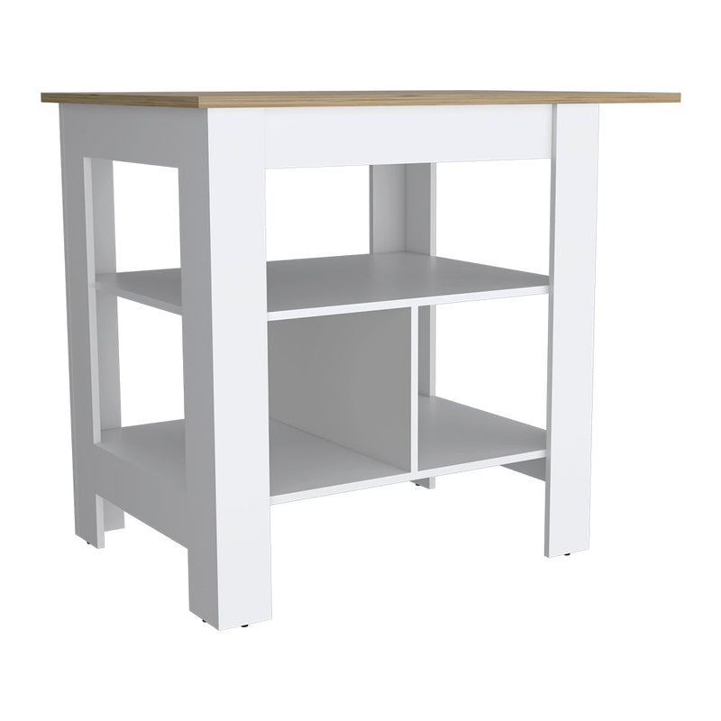 Kitchen Island Pompeya, Three Shelves, White Finish-3