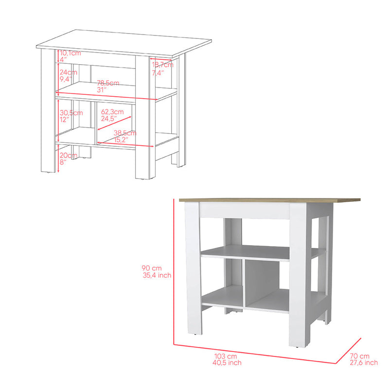 Kitchen Island Pompeya, Three Shelves, White Finish-6