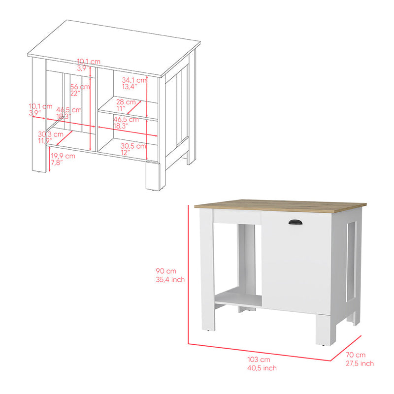 Kitchen island Shoproni, One Drawer, White Finish-6