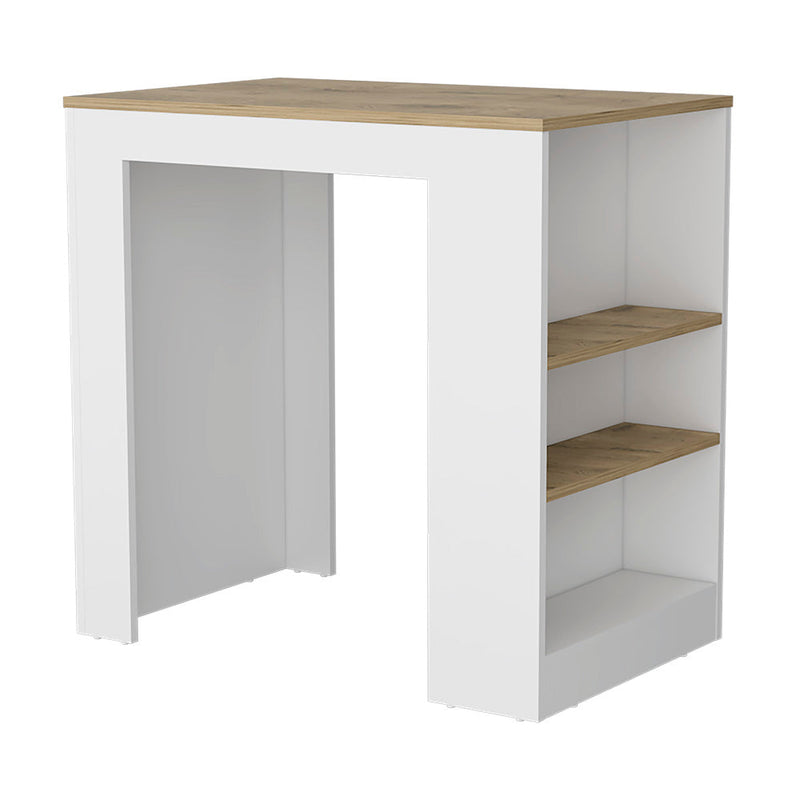 Kitchen Island Doyle, Three Side Shelves, White and Light Oak Finish-2