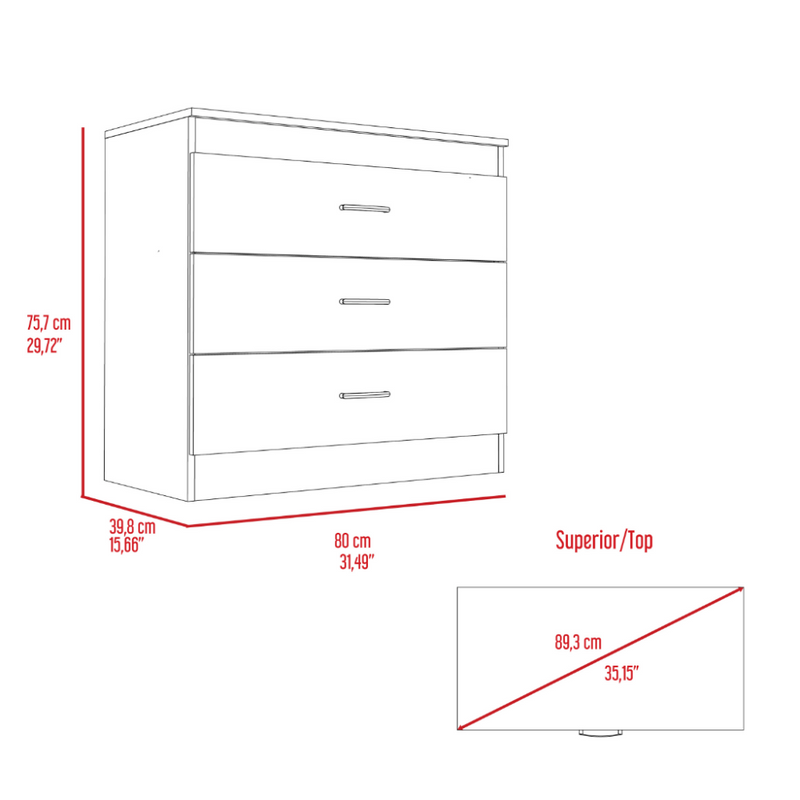 Three Drawer Dresser Lial, Superior Top, Metal Hardware, Black Wengue Finish-7