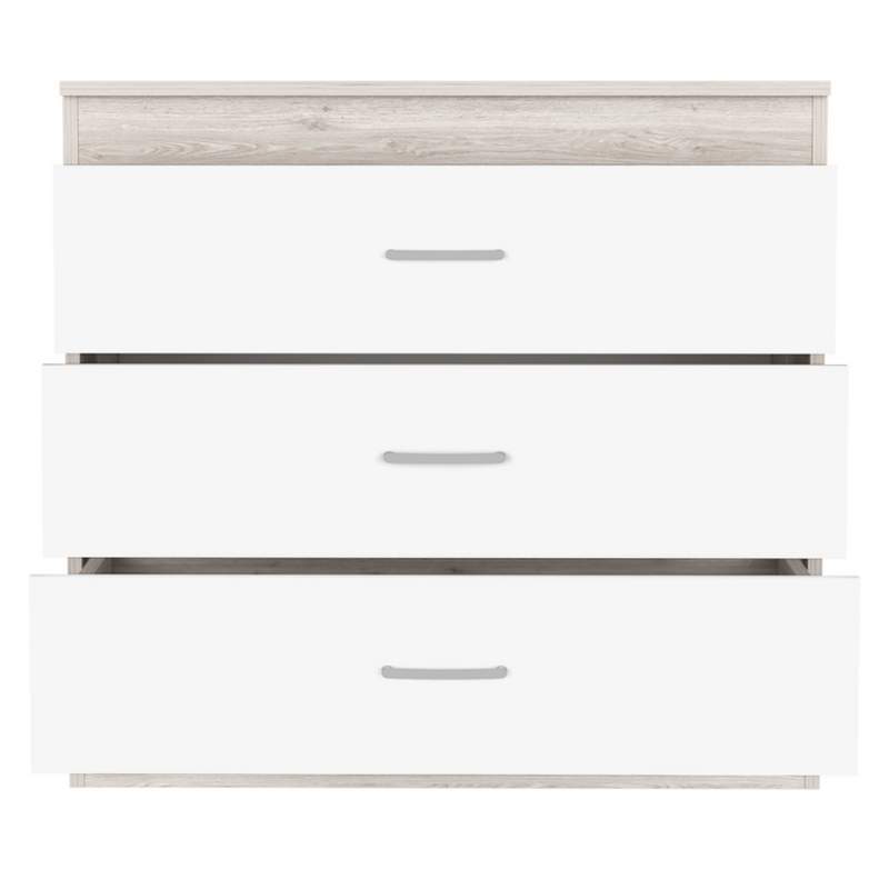 Three Drawer Dresser Lial, Superior Top, Metal Hardware, Light Gray / White Finish-4