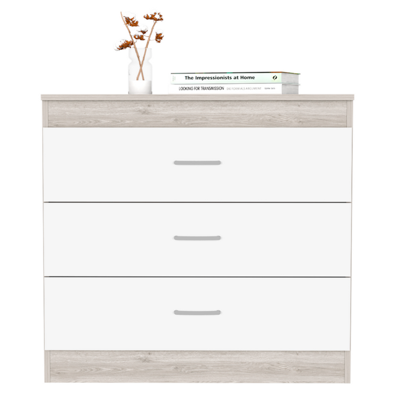 Three Drawer Dresser Lial, Superior Top, Metal Hardware, Light Gray / White Finish-5