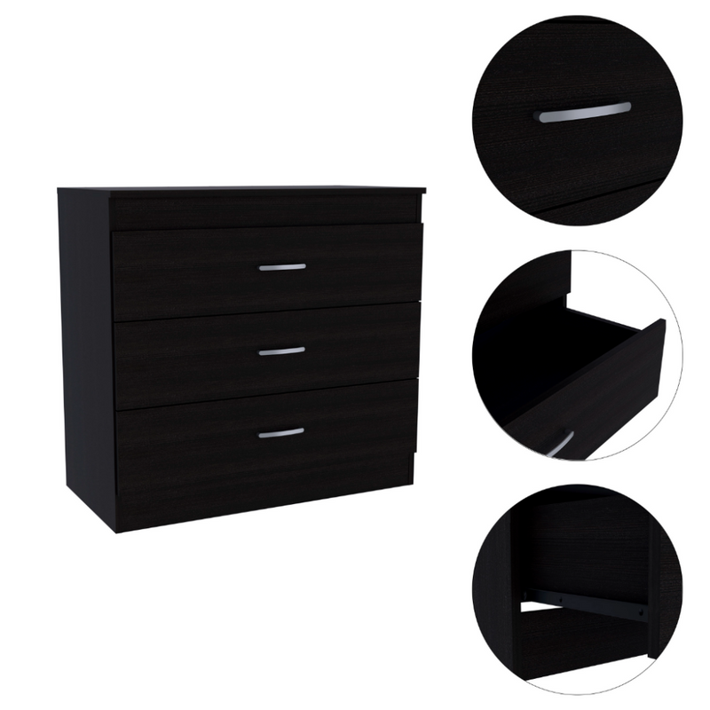 Three Drawer Dresser Lial, Superior Top, Metal Hardware, Black Wengue Finish-6